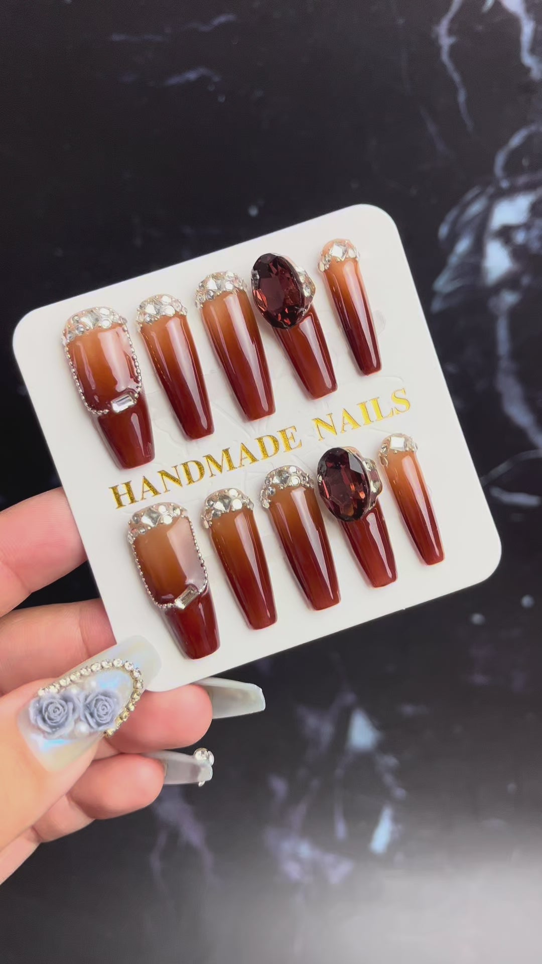 琥珀ブラウンビジューネイルチップ